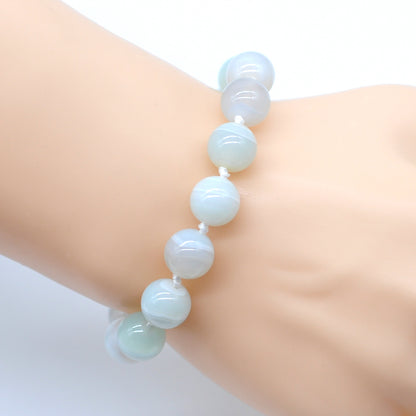 CGB641 Sea Blue Banded Agate Adjustable Macrame Bracelet Round 12mm