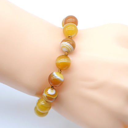 CGB642 Yellow Banded Agate Adjustable Macrame Bracelet Round 12mm