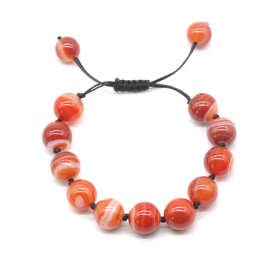 CGB644 Red Banded Agate Adjustable Macrame Bracelet Round 12mm