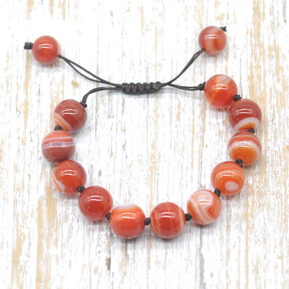 CGB644 Red Banded Agate Adjustable Macrame Bracelet Round 12mm