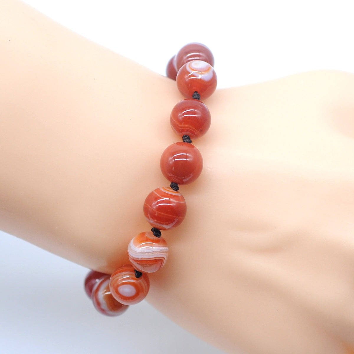 CGB644 Red Banded Agate Adjustable Macrame Bracelet Round 12mm