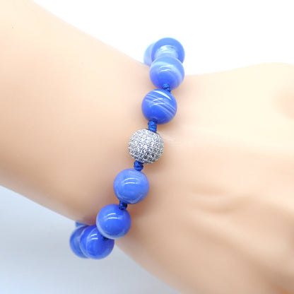 CGB645 Blue Banded Agate Adjustable Macrame Bracelet Round 12mm