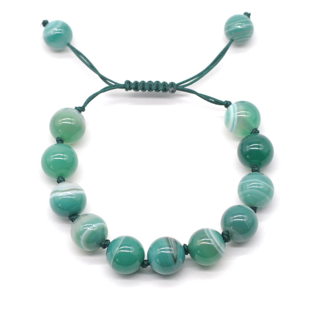 CGB646 Green Banded Agate Adjustable Macrame Bracelet Round 12mm