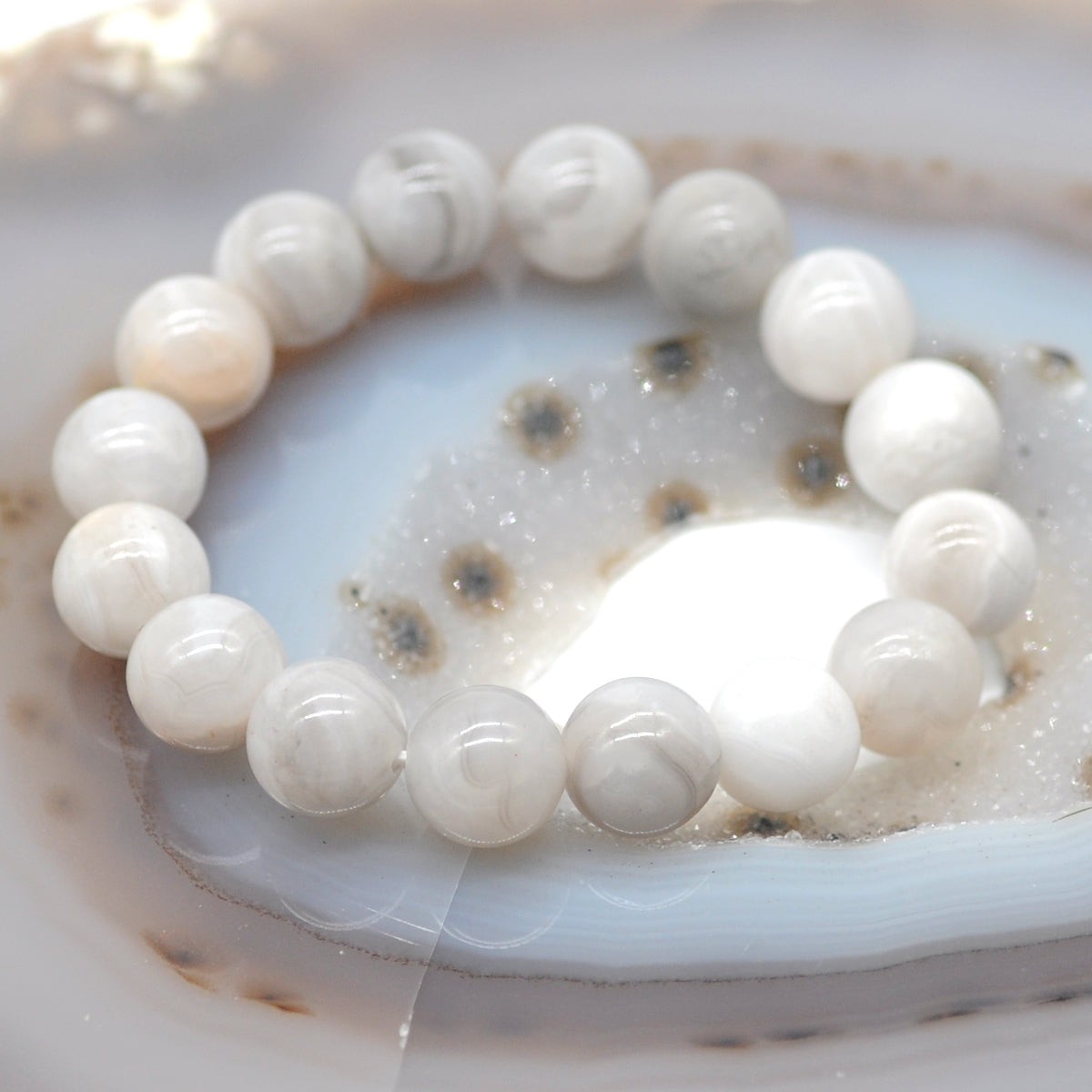 CGB65 White Crazy Lace Agate Beads Stretch Bracelet Smooth Round 10mm 12mm