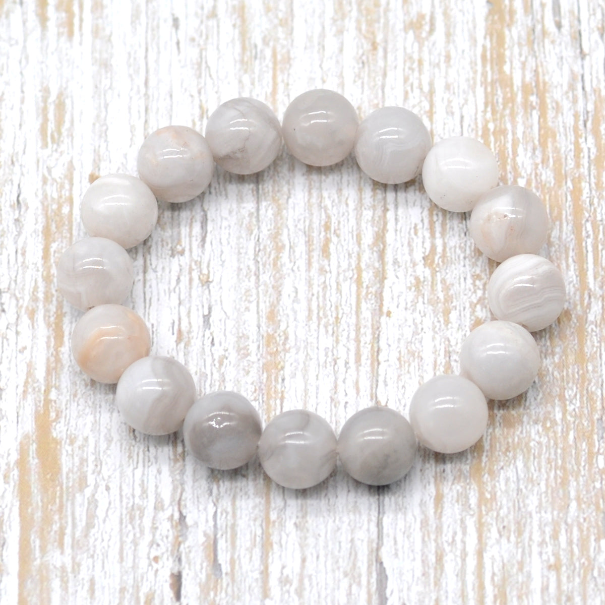 CGB65 White Crazy Lace Agate Beads Stretch Bracelet Smooth Round 10mm 12mm