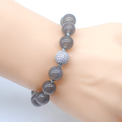 CGB650 Grey Agate Adjustable Macrame Bracelet Round 12mm