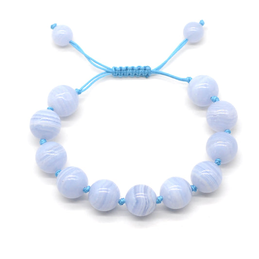 CGB654 Blue Lace Agate Adjustable Macrame Bracelet Round 12mm