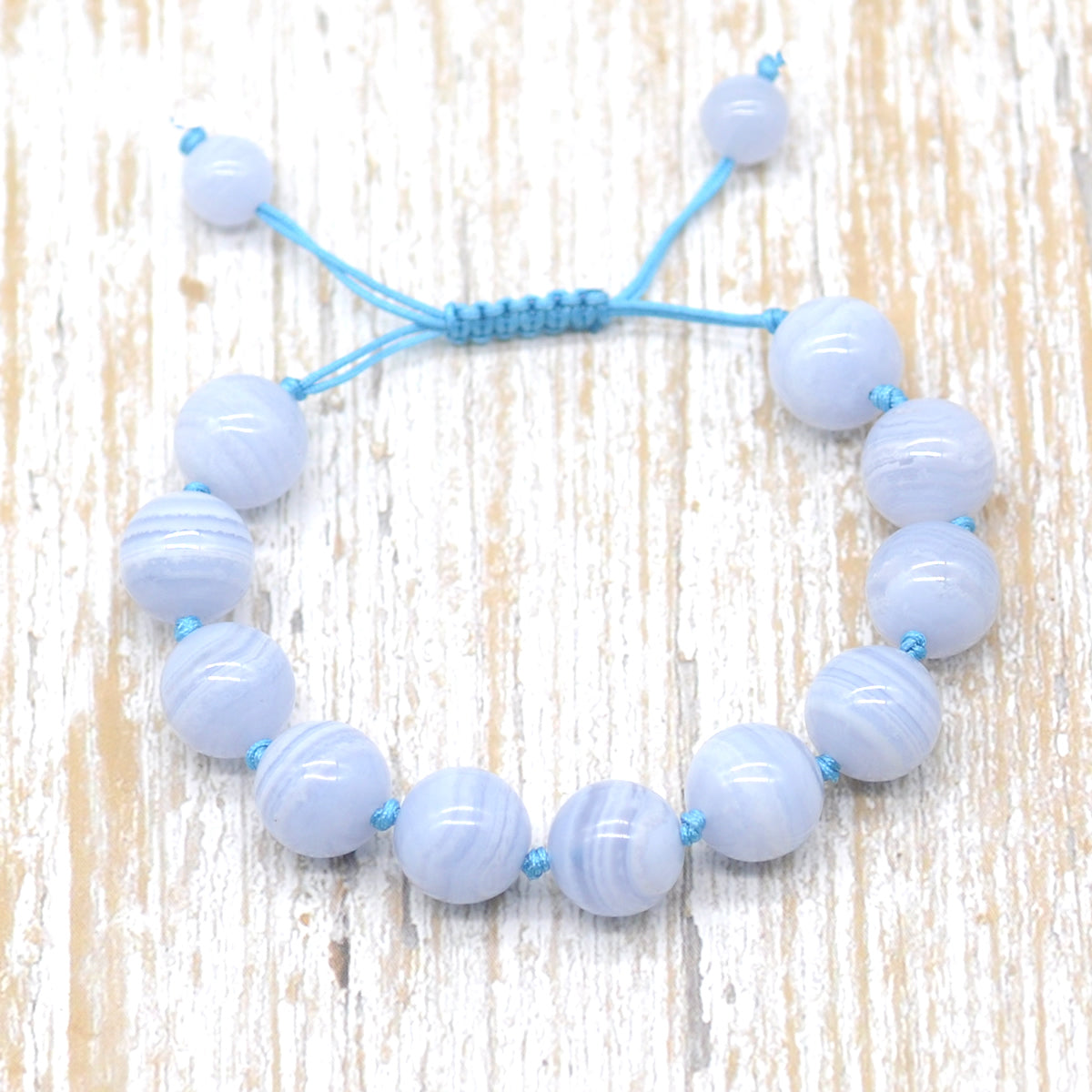 CGB654 Blue Lace Agate Adjustable Macrame Bracelet Round 12mm