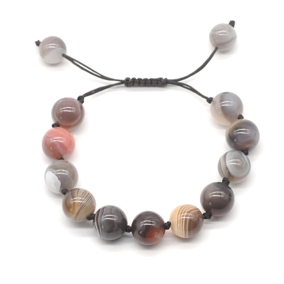 CGB655 Botswana Agate Adjustable Macrame Bracelet Round 12mm