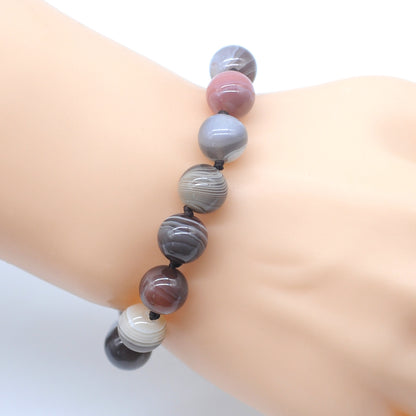 CGB655 Botswana Agate Adjustable Macrame Bracelet Round 12mm