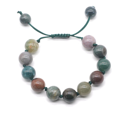 CGB658 Indian Agate Adjustable Macrame Bracelet Round 12mm