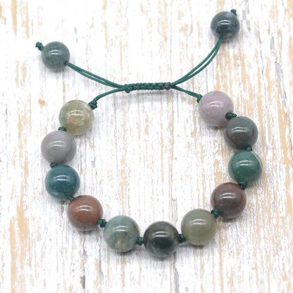 CGB658 Indian Agate Adjustable Macrame Bracelet Round 12mm