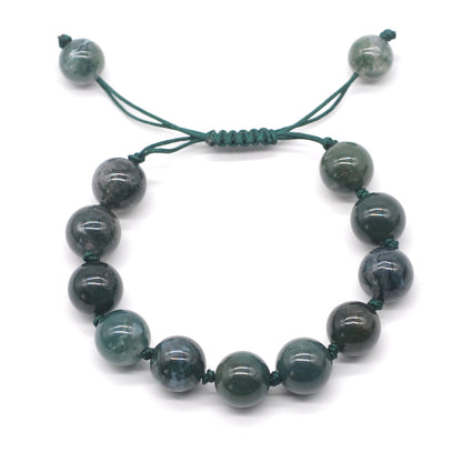 CGB659 Moss Agate Adjustable Macrame Bracelet Round 12mm