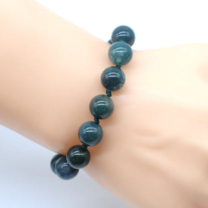 CGB659 Moss Agate Adjustable Macrame Bracelet Round 12mm