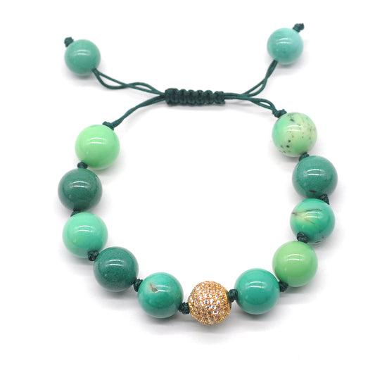 CGB660 Grass Agate Adjustable Macrame Bracelet Round 12mm