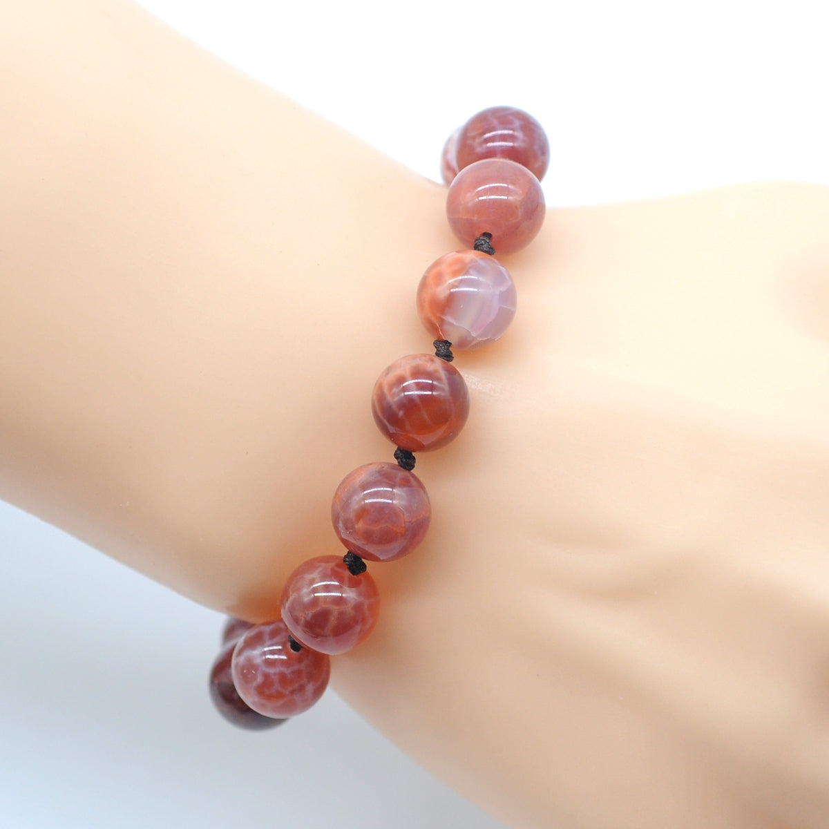 CGB662 Fire Agate Adjustable Macrame Bracelet Round 12mm