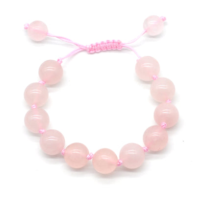 CGB667 Rose Quartz Adjustable Macrame Bracelet Round 12mm