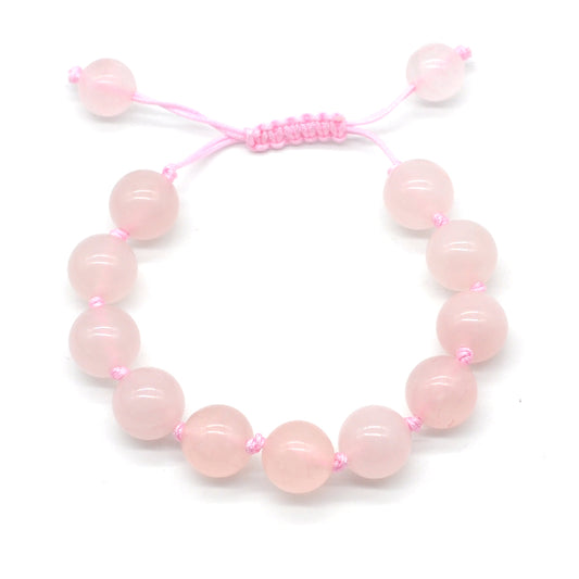 CGB667 Rose Quartz Adjustable Macrame Bracelet Round 12mm