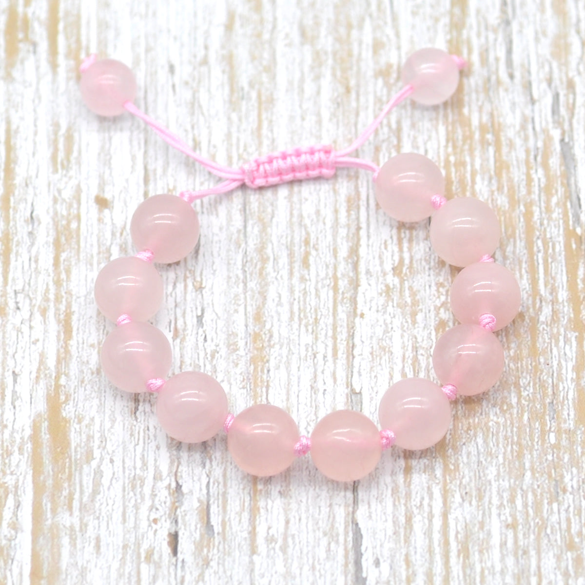 CGB667 Rose Quartz Adjustable Macrame Bracelet Round 12mm