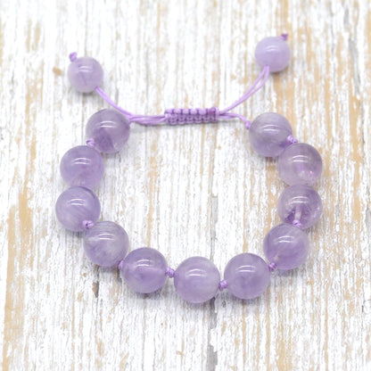 CGB668 Lavender Amethyst Adjustable Macrame Bracelet Round 12mm