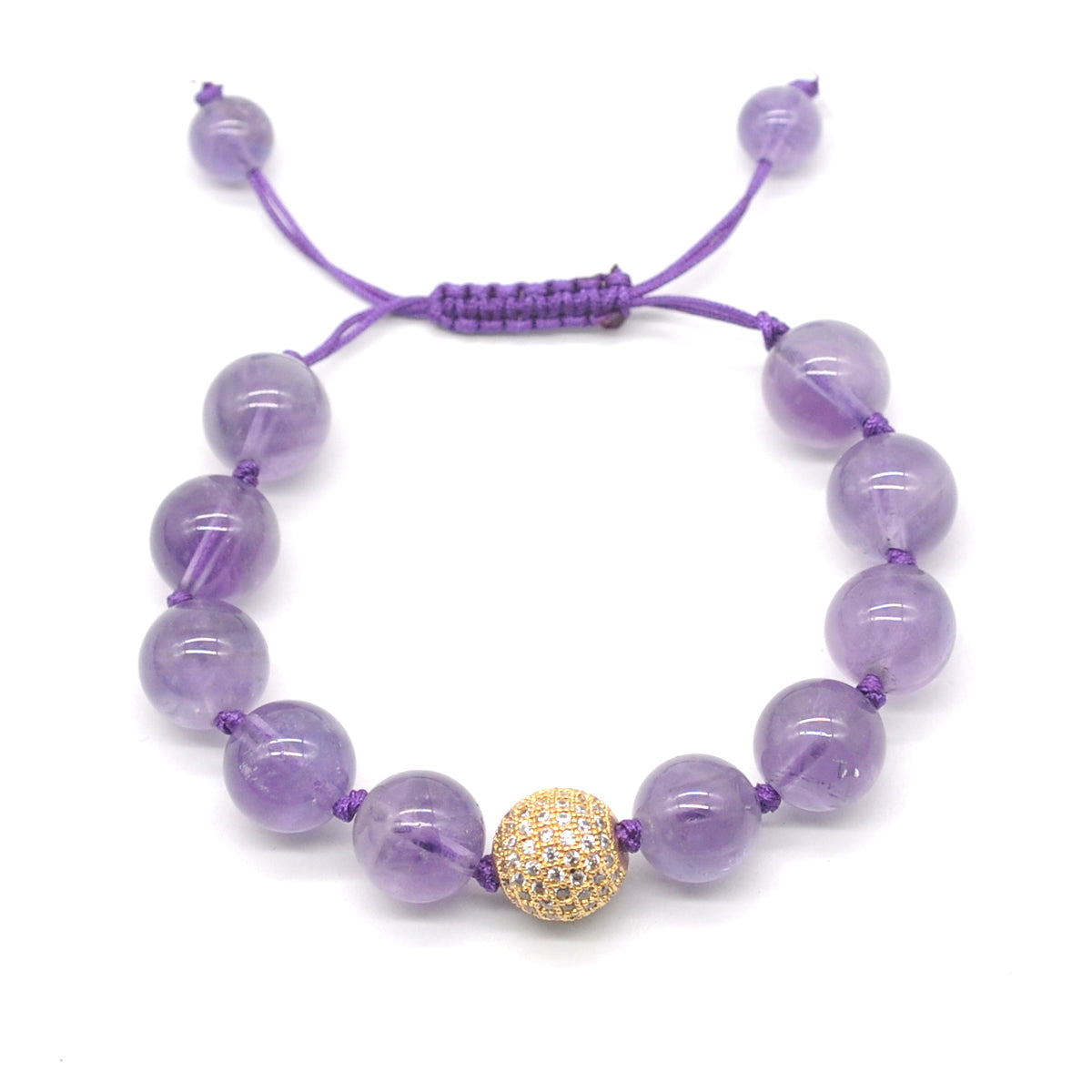 CGB669 Light Amethyst Adjustable Macrame Bracelet Round 12mm