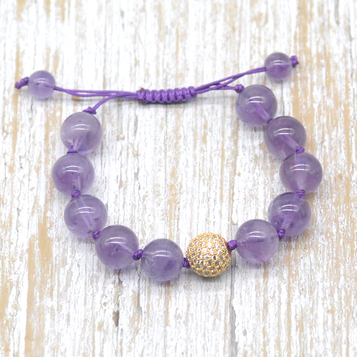 CGB669 Light Amethyst Adjustable Macrame Bracelet Round 12mm