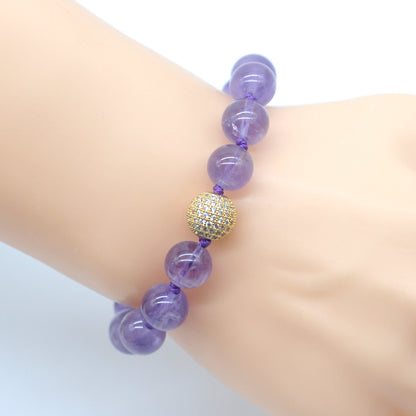 CGB669 Light Amethyst Adjustable Macrame Bracelet Round 12mm