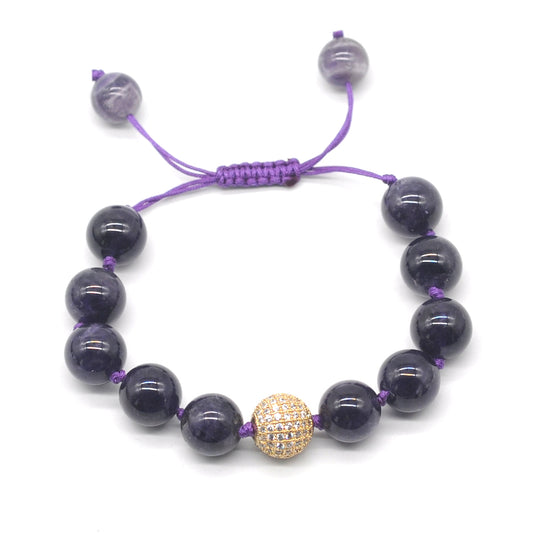 CGB670 Dark Amethyst Adjustable Macrame Bracelet Round 12mm