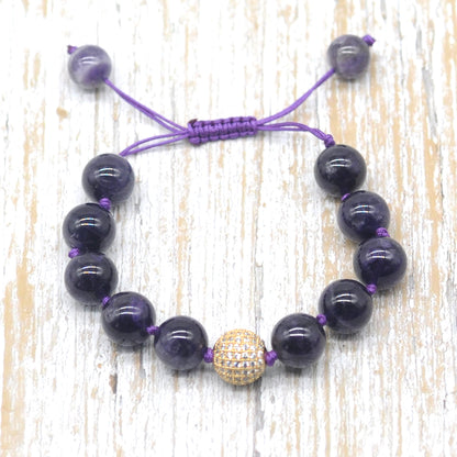 CGB670 Dark Amethyst Adjustable Macrame Bracelet Round 12mm