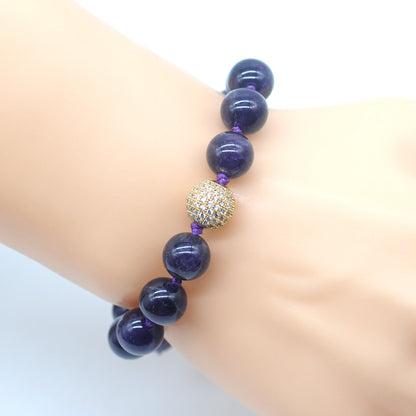 CGB670 Dark Amethyst Adjustable Macrame Bracelet Round 12mm