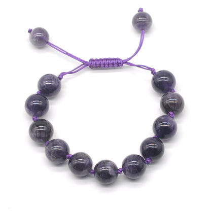 CGB671 Dogtooth Amethyst Adjustable Macrame Bracelet Round 12mm