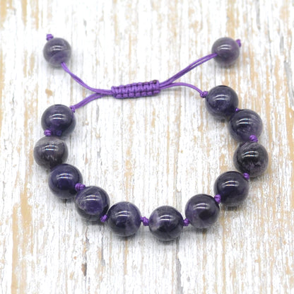 CGB671 Dogtooth Amethyst Adjustable Macrame Bracelet Round 12mm