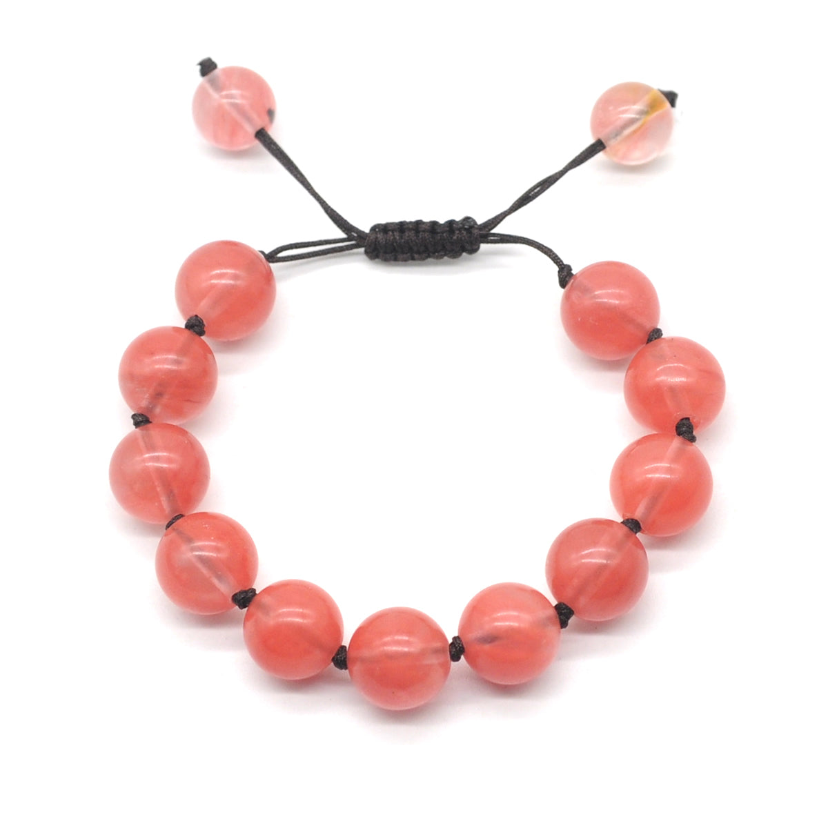 CGB673 Cherry Quartz Adjustable Macrame Bracelet Round 12mm