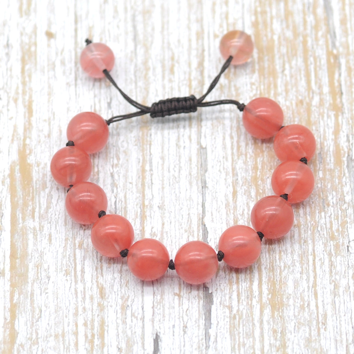 CGB673 Cherry Quartz Adjustable Macrame Bracelet Round 12mm