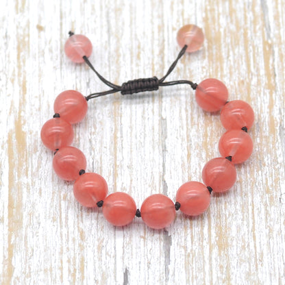 CGB673 Cherry Quartz Adjustable Macrame Bracelet Round 12mm