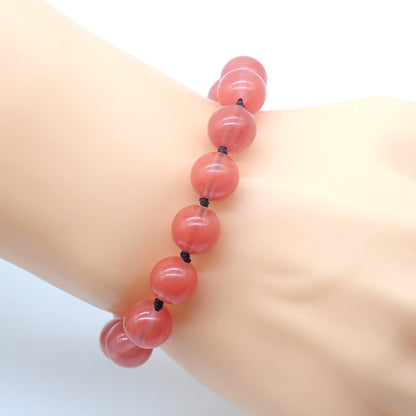 CGB673 Cherry Quartz Adjustable Macrame Bracelet Round 12mm