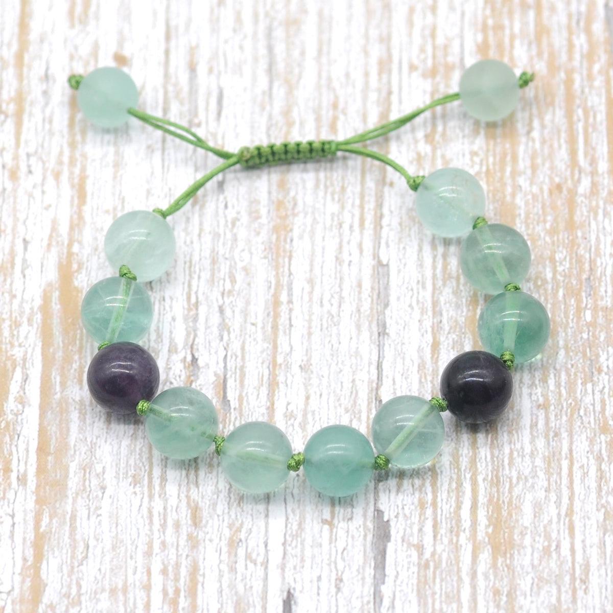 CGB674 Fluorite Gemstone Adjustable Macrame Bracelet Round 12mm