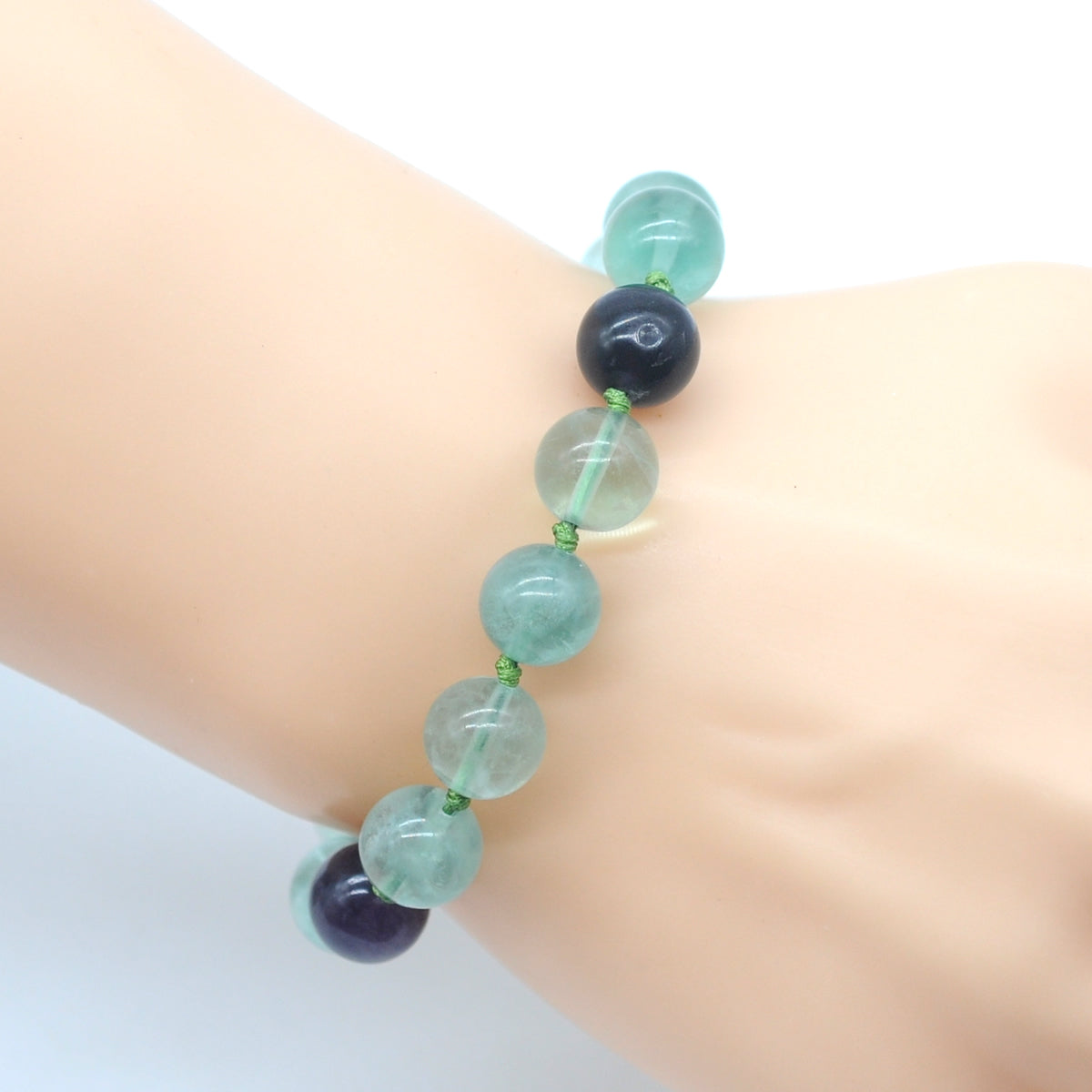 CGB674 Fluorite Gemstone Adjustable Macrame Bracelet Round 12mm