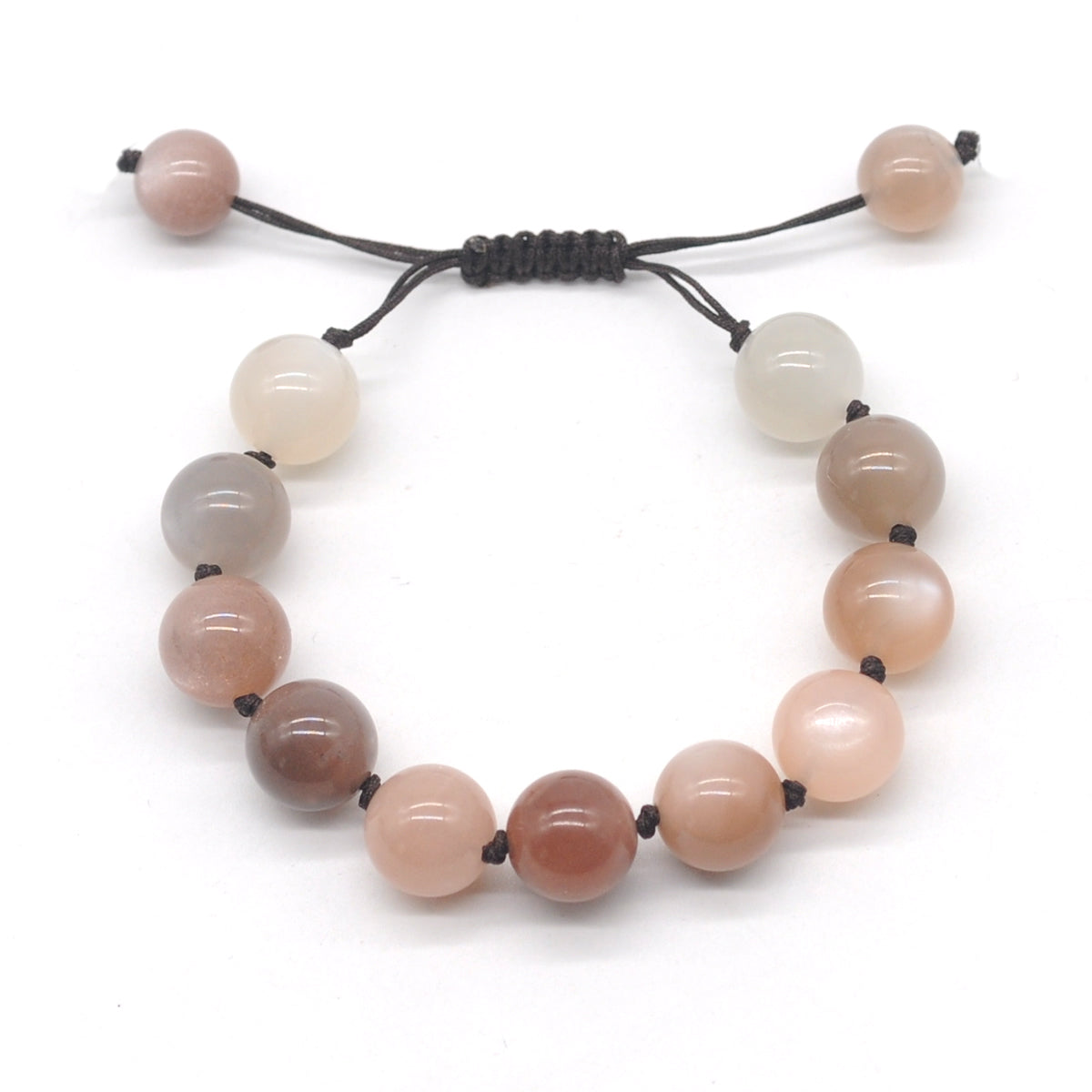 CGB676 Moonstone Gemstone Adjustable Macrame Bracelet Round 12mm