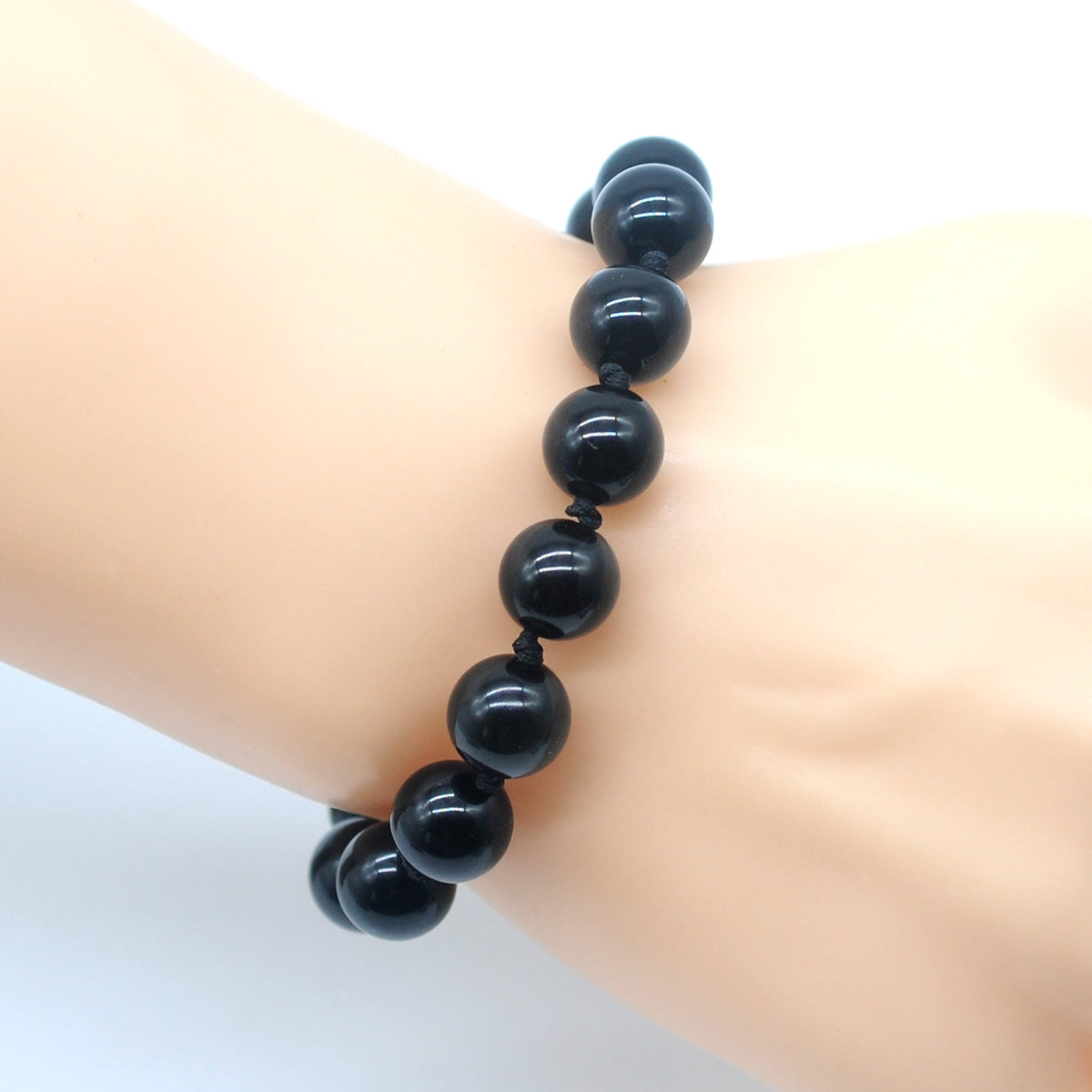 CGB678 Black Tourmaline Adjustable Macrame Bracelet Round 12mm