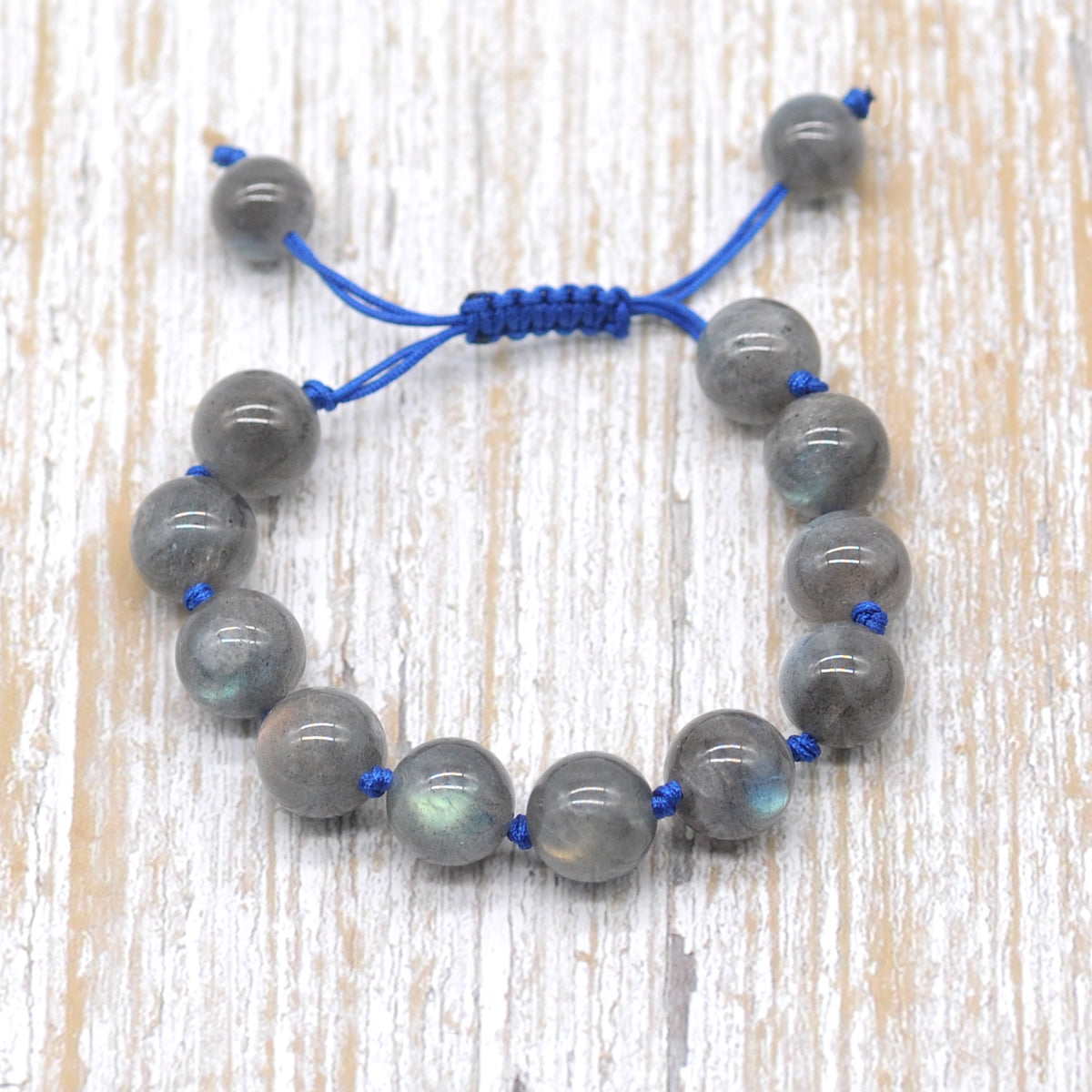 CGB679 Labradorite Gemstone Adjustable Macrame Bracelet Round 12mm