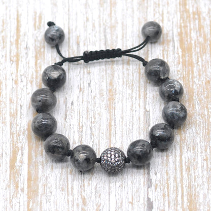 CGB681 Black Labradorite Adjustable Macrame Faceted Round 12mm