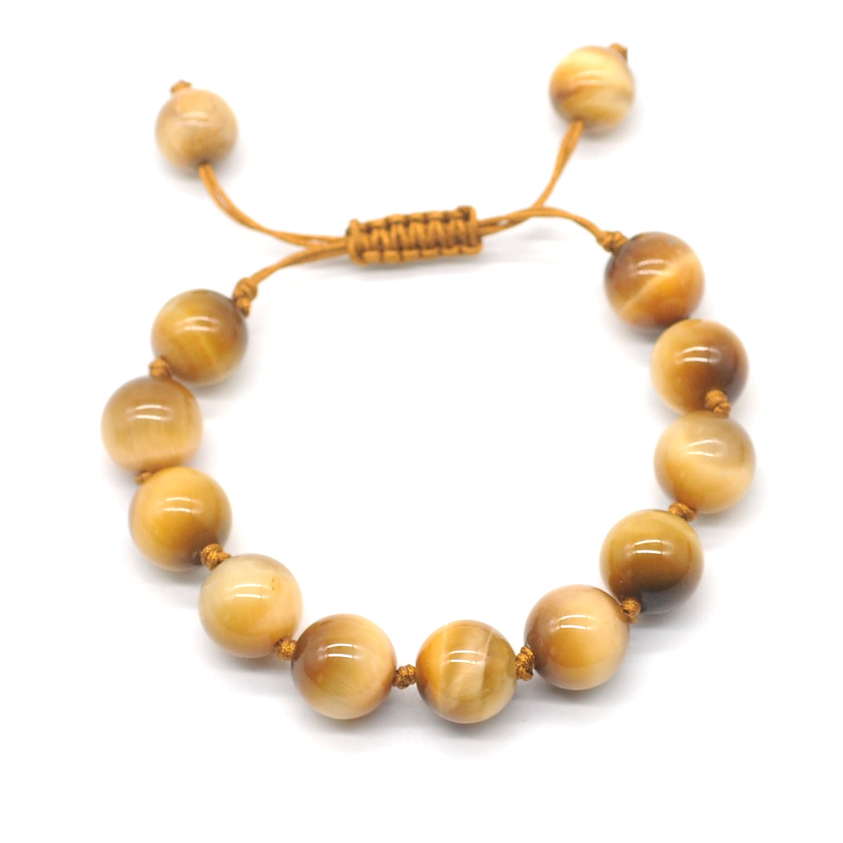 CGB683 Golden Tiger Eye Adjustable Macrame Bracelet Round 12mm