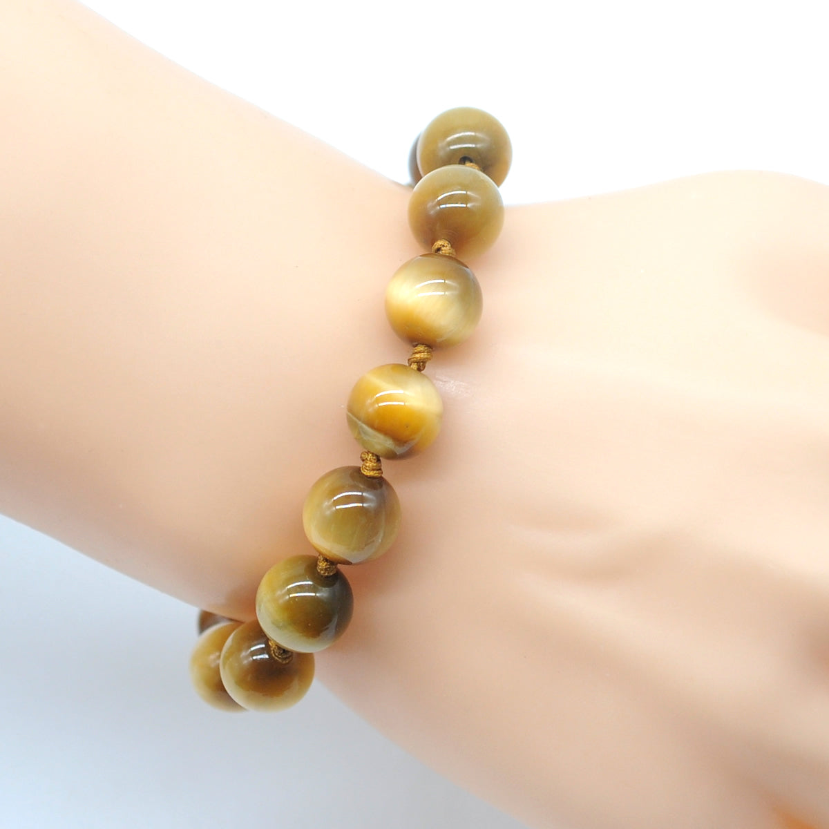 CGB683 Golden Tiger Eye Adjustable Macrame Bracelet Round 12mm