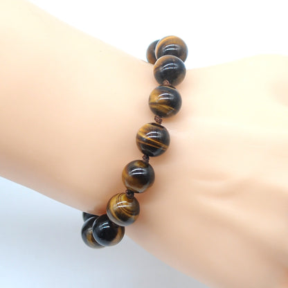 CGB684 Yellow Tiger Eye Adjustable Macrame Bracelet Round 12mm