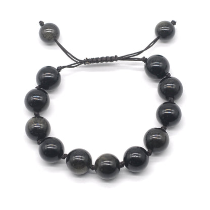 CGB689 Golden Obsidian Adjustable Macrame Bracelet Round 12mm