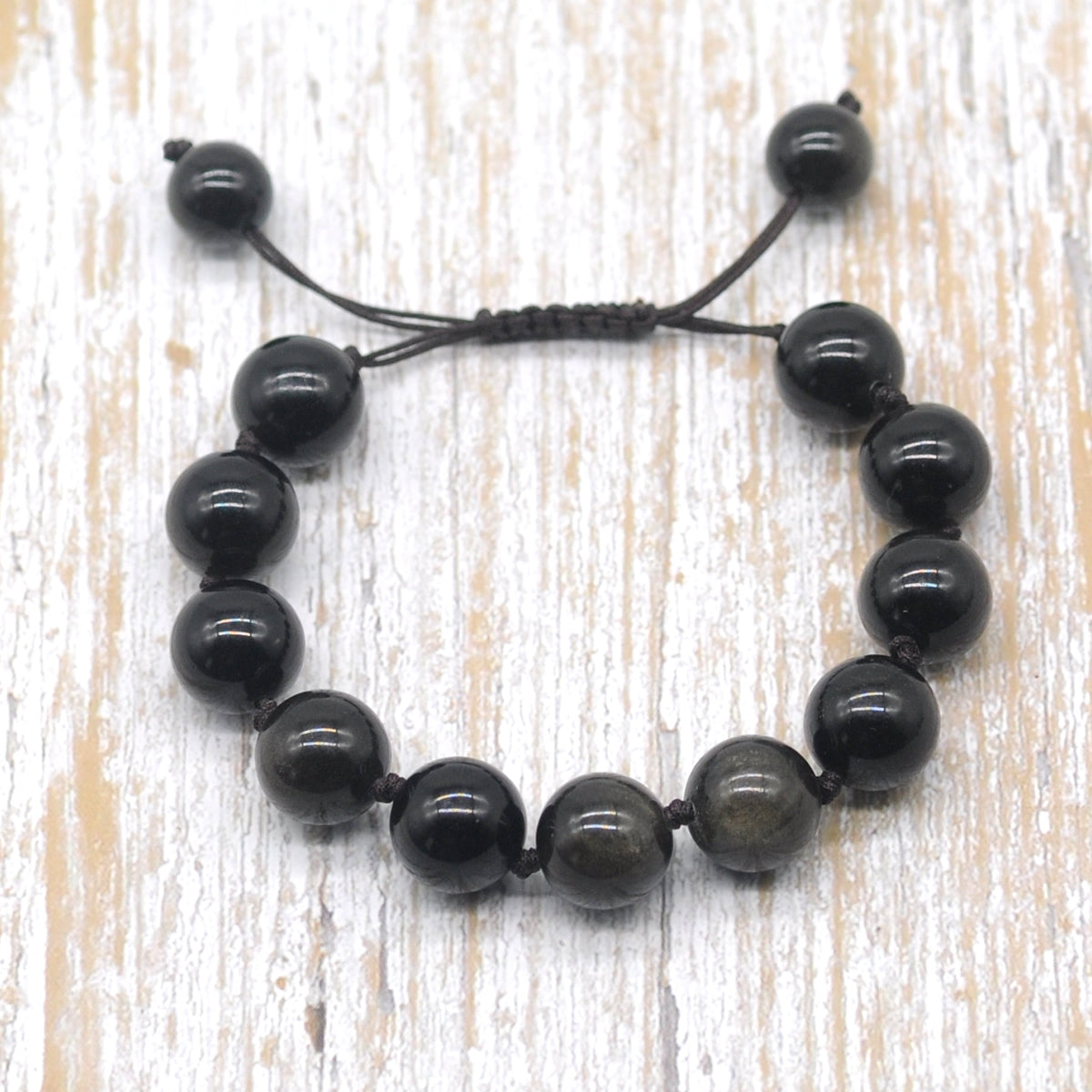 CGB689 Golden Obsidian Adjustable Macrame Bracelet Round 12mm