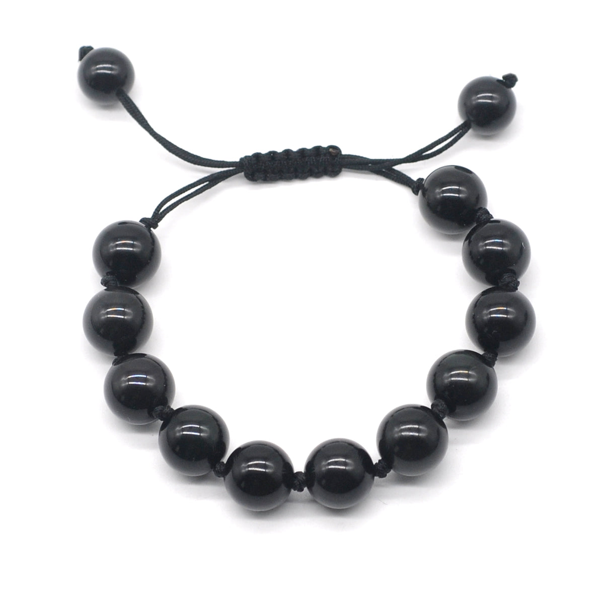 CGB690 Black Obsidian Adjustable Macrame Bracelet Round 12mm