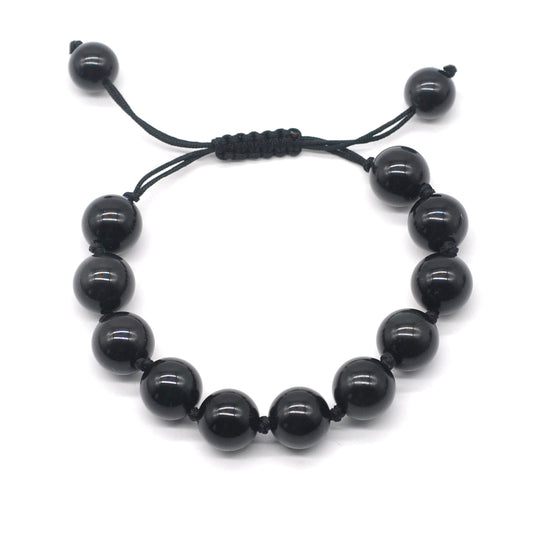 CGB690 Black Obsidian Adjustable Macrame Bracelet Round 12mm