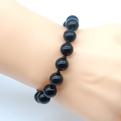 CGB690 Black Obsidian Adjustable Macrame Bracelet Round 12mm